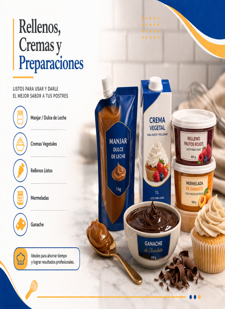 diferentes rellenos y cremas que puede comprar en insumos repostería san pablo en chile
